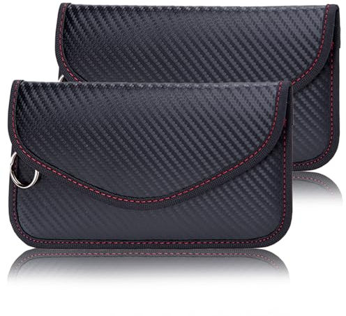 Faraday Bag for Key Fob, 2 Pack Car Key Pouches Leather Keyless Entry Case Car Keys Safe Protector RFID Anti-Theft Signal Blocking Cages Key Blocker Bags