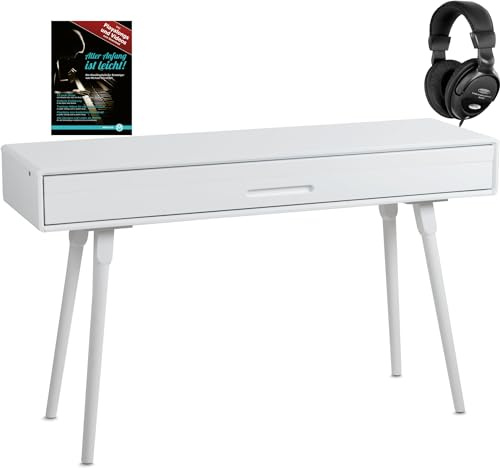 Classic Cantabile DP-730 WP Piano digital set - 88 teclas ponderadas acción de martillo - Mesa teclado piano elèctrico incorporado - Con porta notas y pedalera - USB MIDI - Blanco mate y teclas rosas