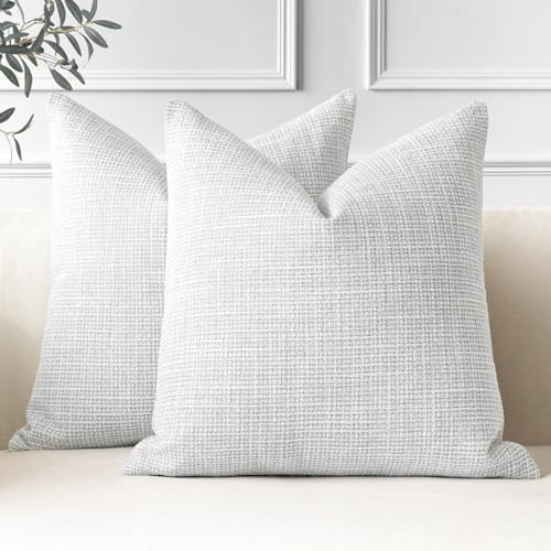 JOTOM Set of 2 Cushion Covers 50x50 cm Linen Light Grey Decorative Throw Pillow Covers 20x20 Inch Square Cushion Case Home Decor Pillowcases for Couch Sofa Living Room Bed (Light Grey)