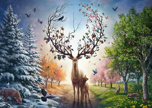 Ravensburger Puzzle 12001088 - Der magische Hirsch und die Vier Jahreszeiten - 1000 Teile Puzzle für Erwachsene und Kinder ab 14 Jahren, Tier-Puzzle Hirsch