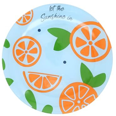 Pavilion - Let The Sunshine In - 8 Round Glass Appetizer Orange Clementine Nectarine Fruit Patterned Serveware Plate