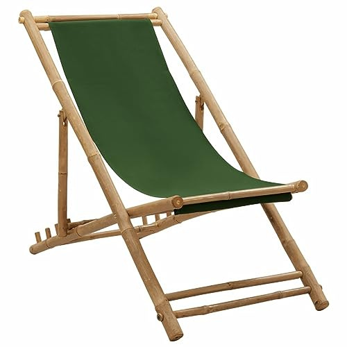 ShCuShan Sedia a Sdraio in Bambù e Tela Verde,Sdraio dondolino oscillante Swing, con Cuscino Relax poggiatesta