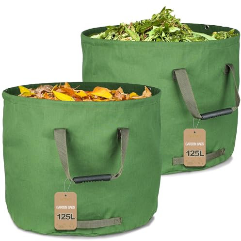IWTTWY Sac Jardin Dechets Verts 2x 125L, Sacs de déchets Jardin résistants en Toile Haute Densité, Sacs Poubelle de Jardin Pliables et Réutilisables, étanche sac vegetaux jardin avec Poignées