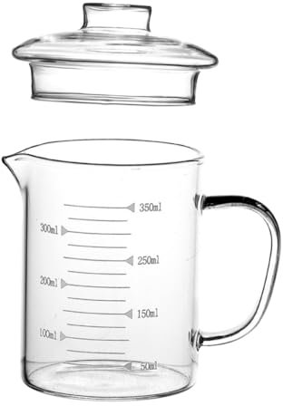Amosfun Taza Medidora de Vidrio con Tapa Taza para Báscula Taza de Agua para Cocina Mango Ergonómico Taza de Desayuno de Fácil Agarre