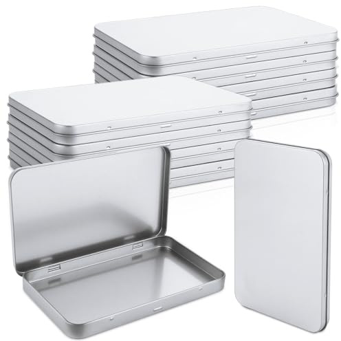 10Pcs Rectangular Metal Hinged Tin Box with Lid 7”x 4.2”x 0.6”Empty Metal Tins Box with Lids Portable Storage Containers for Home Storage Watercolor Pen Eraser Pill Jewelry Candy Craft Organize