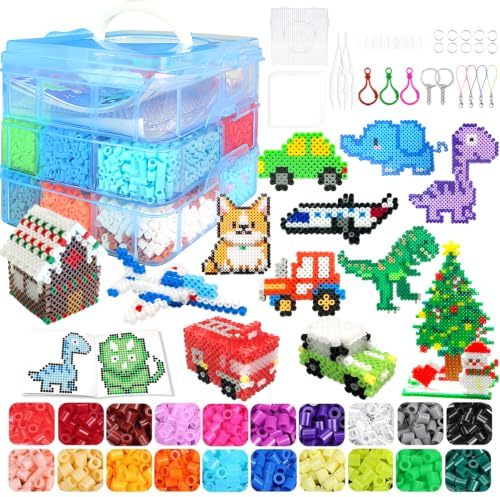 Perline da Stirare 11000 Pezzi - Perline a Fusione con Custodia - 20 Colori, Pegboard, Guida Utente, Design gioielli, Decorazioni, Creativo Regali Compleanno Natalizio Fai-da-Te per Bambini (5mm)