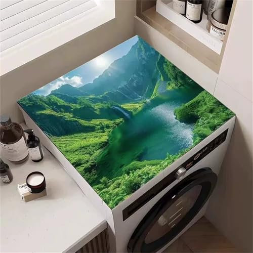 Highdi Paysage 3D Housse de Protection pour Machine à Laver Top,Coussin de Machine à Laver Antidérapant Housse de Machine à Laver pour Machine à Laver Ou Sèche-Linge (Montagnes,65x65cm)