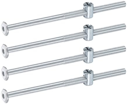 QUARKZMAN 4 stycken sängställningsskruvar M6 x 120 mm sexkantsskruv med inre gänga trummuttrar våningssäng skruvar möbelskruvar med rishuvud stomme för stolar barnsängar silver