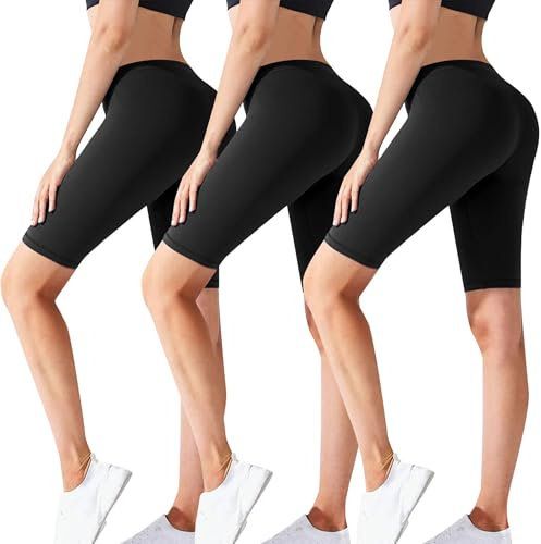 Geyuwoz Cykelbyxor, dam, boxershorts, hög midja, leggings, korta, dam, bomull, ogenomskinliga, underklänning, kjol, kalsonger, yogabyxor, för cyklister, gym, fitness, jogging, 1/3-pack, Svart x 3, M