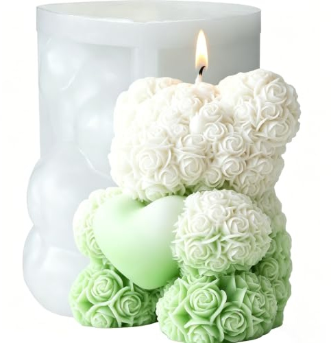 Stampo in silicone per candele, stampo per candele con rosa orso, sapone fatto in casa, decorazioni per la casa, decorazioni per il controsoffitto, regalo di San Valentino