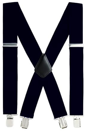 Men's Braces, Heavy Duty Men Trousers Wide Braces, with Very Strong 4 Metal Clips, 50mm Wide X Style Adjustable Elastic Suspenders for Trousers, Jeans, Shorts and Suits, Durable Clip-On Suspenders