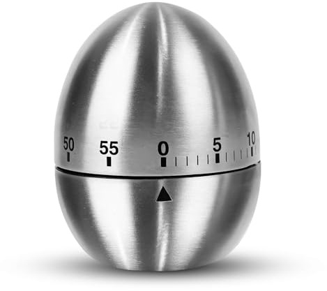 Minutero de Cocina en Forma de Huevo (0-55 Min) | Acero Inoxidable, Temporizadores, Temporizadores de Cocina, Reloj de Huevo Cronómetro para Huevos, Resistente & Super Fácil de Usar