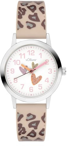 s.Oliver Kinderuhr - Rund - Silber - 28 mm - Uhr aus Metall mit Quarzwerk am Silikonband mit Dornschließe - Analoge Armbanduhr - 3 ATM wasserdicht - Kratzfest