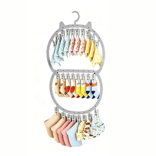 auvstar Grucce Bambini,Grucce Neonato,Appendino a Due Livelli con Grazioso Design Orecchie da Gatto,Porta Calzini per Neonati,Risparmio Spazio per Asciugare Calzini,Cappelli,Bavaglini (Grigio)