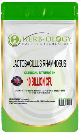 Herb-Ology Lactobacillus Rhamnosus | 120 High Strength Vegetarian Capsules, 10 Billion CFU | Probiotic Tablets | Non-GMO, Suitable for Vegans & Manufactured in The UK