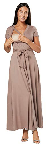 HAPPY MAMA. Para Mujer Vestido Largo premamá y de Lactancia Manga Corta. 599p (Cappuccino, 36, S)