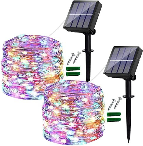 Ligarko Solar Fairy Lights Outdoor, 2 Pack Each14M/46Ft Garden Lights Solar Powered Waterproof, 120 LED 8 Modes Copper Wire Decorative Solar String Lights for Trees, Garden, Party (Multi-Coloured)