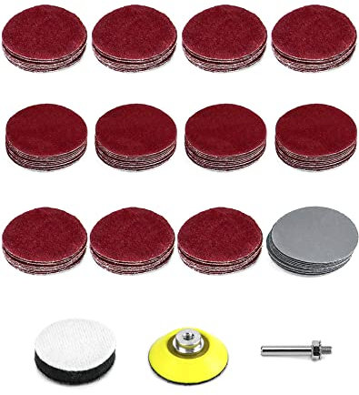 QWORK® 120pcs Sanding Discs Pad Kit, Sanding Discs 50mm with 1pc 1/4 Shank Backing Pad and 1pc Soft Foam, 10pcs Each Grit 40 80 100 120 240 400 800 1000 1200 1500 2000 3000