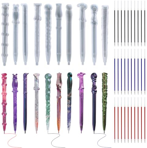 Koonafy 10pcs Stampo in Silicone Penna + 30 Ricariche Stampi a Forma di Penna in Resina Set per Colata di Resina Fai-da-Te Regalo Fatto a Mano