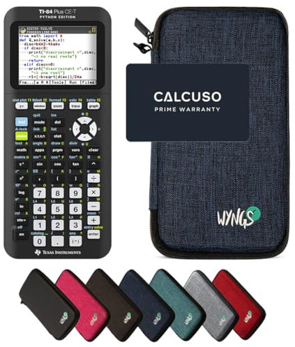 TEXAS INSTRUMENTS CALCUSO Sparpaket: TI 84 Plus CE-T Python Edition Grafikrechner + WYNGS Schutztasche blau Erweiterte von