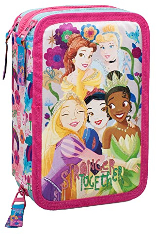 ASTUCCIO SCUOLA 3 ZIP PRINCIPESSE PER DISNEY PRINCESS FAN - COMPLETO DI 44 PEZZI - PRODOTTO UFFICIALE (CELESTE/ROSA)