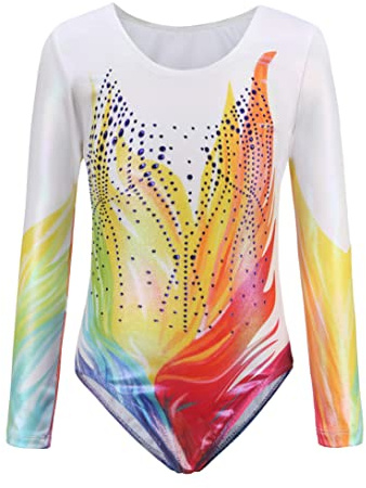 Cucudy Body da ginnastica per ragazze a maniche lunghe/senza maniche sfumato colore diamante body danza balletto ginnastica atletica body per bambini 5 6 7 8 9 10 11 12 anni
