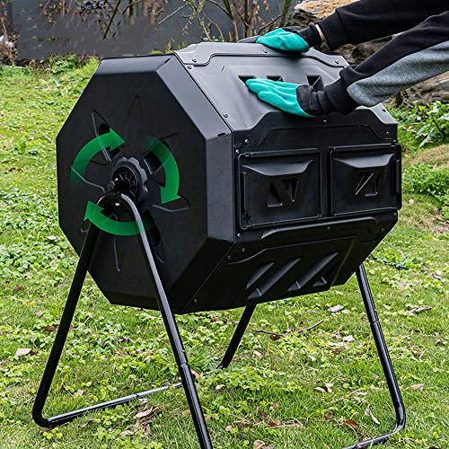 RNQZ Bidone per Compost da Esterno, Bicchiere per Compost a Doppia Camera Rotante, Contenitore per Compost a 360° per Giardino, Cortile, Cucina, Cortile, composter da 43 galloni
