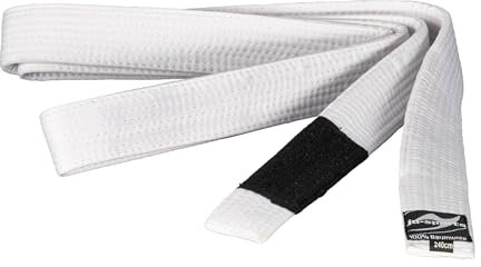 Ju-Sports Kindergürtel weiß 4 cm breit - Mehrfach gesteppter BJJ Gürtel mit schwarzem Abschnitt für Zwischenstufen, 100% Baumwolle, Bestickbar