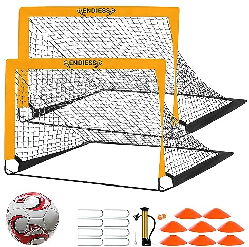 Kids Soccer Goals 2 of 4' x 3' Pop Up Soccer Goal Training Equipment, Portable Toddler Soccer Net with Soccer Ball, Soccer Set for Backyard, Perfect Youth Sports,Games,Play (Orange)