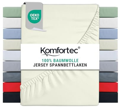 Komfortec Spannbettlaken Jersey 100% Baumwolle – 160x200 cm – 135g/m² – Weich, Atmungsaktiv & Hautfreundlich – Mit Rundumgummi – Oeko-Tex Zertifiziert – Für Boxspring, Topper & Matratzen – Ecru