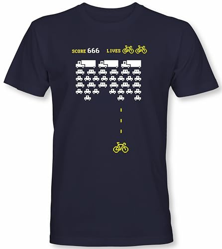 Cykel T-shirt män: Bike Invaders – roliga cykelsportskjortor män – mountainbike vägcykel skjorta MTB cykel tröja – present till cykelförare, marinblå, M