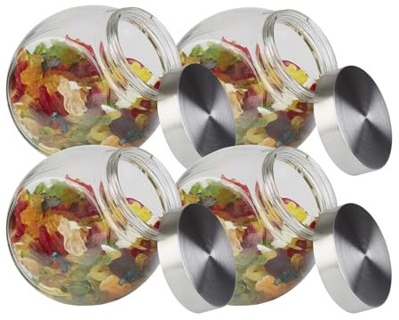 APS Vorratsglas 4er Set - Behälter mit Premium Glaskugel-Optik und Schraubdeckel aus rostfreiem Edelstahl - Aromadichte durch die hochwertigen Schraubdeckel