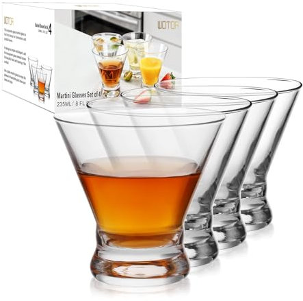 WOTOR Martini-Gläser ohne Stiel, 237 ml, Cocktailglas-Set, ausgefallene moderne Martini-Gläser für Bar, kurze und kleine Margarita-Gläser, 4 Stück