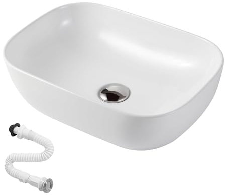 MAGIC SELECT Lavabo en Céramique, Vasque a Poser Blanc, Lavabo de Toilette Anti-Taches, Facile à Nettoyer avec Connexions Standard. Idéal pour la Cuisine ou la Salle de Bain. (50x38x14 CM)