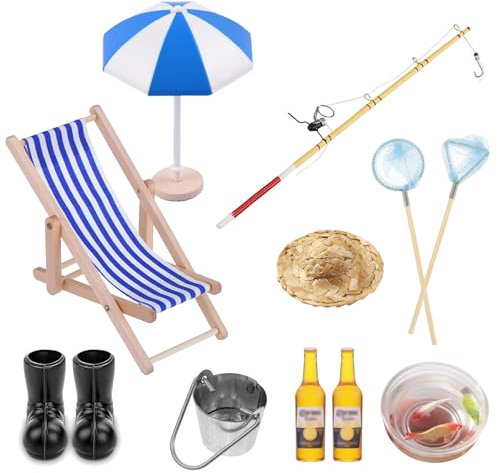 11 Piezas Miniaturas Miniaturas para Casa de Muñecas Cosas Miniaturas Mini Verse Miniatures Miniature Objetos Miniatura Juego Mini Caña de Pescar Juego de Juguetes de Pesca Portátiles