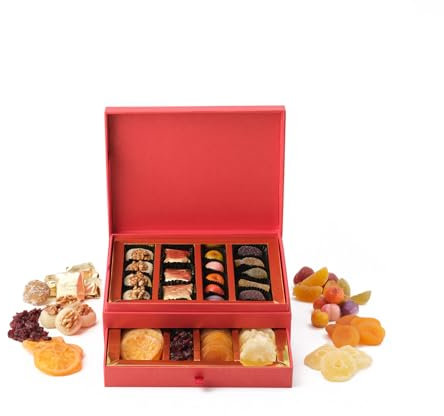 Walnut Tree Luxury Treasure Box | 2-Drawer Gourmet Gift Selection Handpacked in the UK with Marzipan, Fruit Jellies, Marron Glace, and Dried Fruits | Premium Food Gift Box
