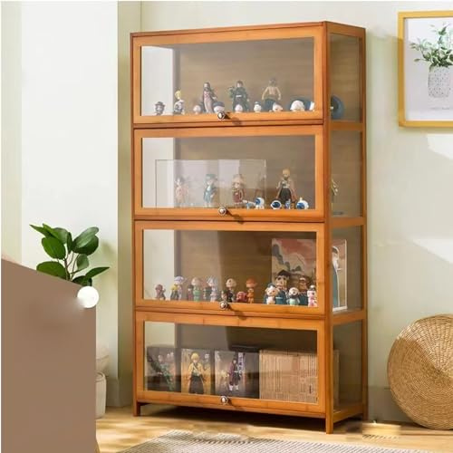 Vaianna Vitrine de Collection, Vitrine de Collection Acrylique,Résistant à La Poussière, Cadre en Bambou Naturel, Idéal pour la Maison et Le Bureau (Wood Color, 4-floors-70cm)