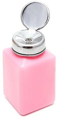 NOLITOY Nail Pump Bottle and Alcohol Dispenser 200ml Anti-static Press Flask with Pink Plastic Bottle and Metal Cap for Manicure Nail Art Accessories