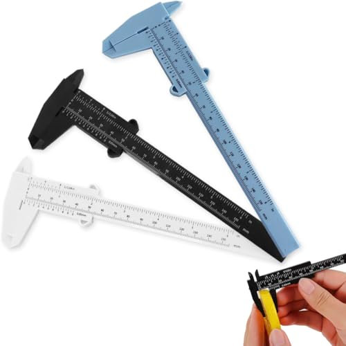 GGUFAY Paquete de 3 calibradores Vernier de plástico de 150 mm para joyería, estudiantes, oficina, hogar (blanco, azul, negro)