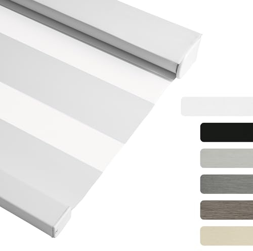HOTSOON Cordless Blackout Zebra Blinds for Windows, Color-Matched Zebra Roller Shades for Indoor Window, Free-Stop Design, UV Protection & Thermal Insulation, Custom Size, Blackout White