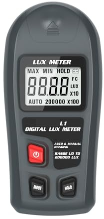 EDEDE Luxómetro Portátil, Medidor de Lux Digital LCD medidor de luz de Bolsillo Lux/FC de Mano 0~200.000lux medidor de Medida Sensor fotómetro luxómetro iluminómetro