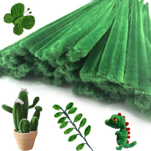 YSYONBOE 100 PCS Limpiadores de Pipas para Manualidades, Tallos de Chenilla Pipe Cleaners, Alambre de Chenilla para Manualidades y Decoración Creación de Bricolaje (Verde)
