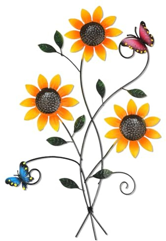 Bomiclss Metal Sunflower Butterfly Wall Decor 3D Colorful Garden Fence Decorations for Garden Porch Living Room Home Indoor Outdoor