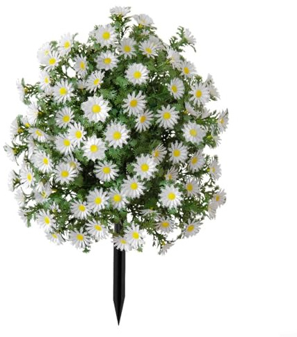 CNANRNANC Pali artificiali per esterni, crisantemo, decorazione da giardino, pianta margherita bianca con robusto picchetto per patio prato 50 cm