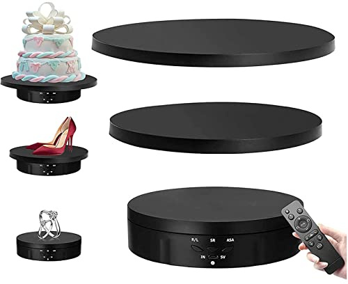 LVSEWOA Supporto espositivo Rotante 3 in 1, Piatto Girevole Elettrico, Piatto Girevole per Fotografia con Telecomando, Supporto espositivo Rotante motorizzato per Esposizione di Prodotti (Nero)