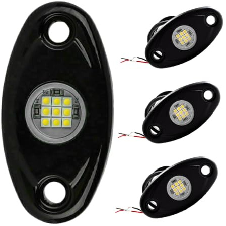 GARVALON Kit Luci Sottoscocca LED 12V 4 Pezzi per Auto e Fuoristrada Luci Esterne Rock per Suv Camion e Atv Illuminazione Ambientale Versatile per Veicoli Off-Road