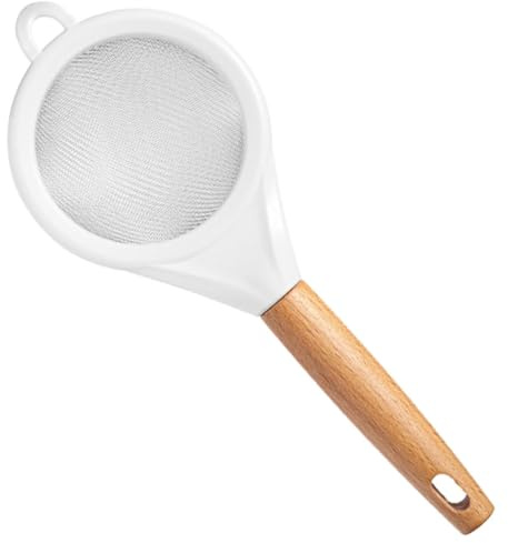 JHKNNK Cedazo de Acero Inoxidable Fácil de Limpiar con Mango de Madera, Filtro de Malla Redondo para Tamizar y Colgante Utensilio de Cocina para Café y Té