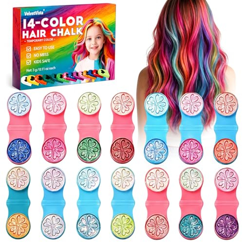 14 Colores Pelo Tmporal Tiza Set, Colores Lavables Desechables, Regalos para Niñas, Niños, Adultos Herramienta de Teñido, para Halloween, Navidad, Cosplay(Color nácar + Color flúor)