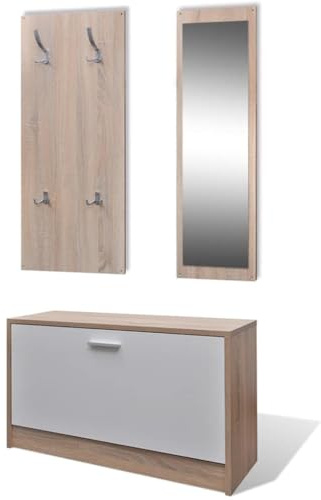 RuiNingRN Garderob hall 3-i-1 skoskåp med spegel och garderobspanel, trämaterial, 80 x 27 x 46,5 cm, 4 metallkrokar, utrymmesbesparande, smal, för hall och ingång, ordning och förvaring
