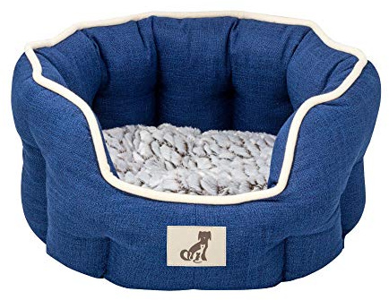 allpetsolutions Alfie Oval Soft Dog Bed - Fleece Lined, Machine Washable, Recycled Fill, Dog & Cat Bed, Navy (Large)